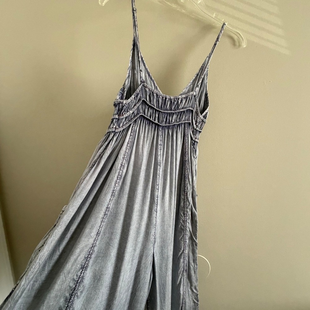 Out From Under Urban Outfitters Festival Jumpsuit Cargo Blue Gray Smocked XS - Picture 14 of 16